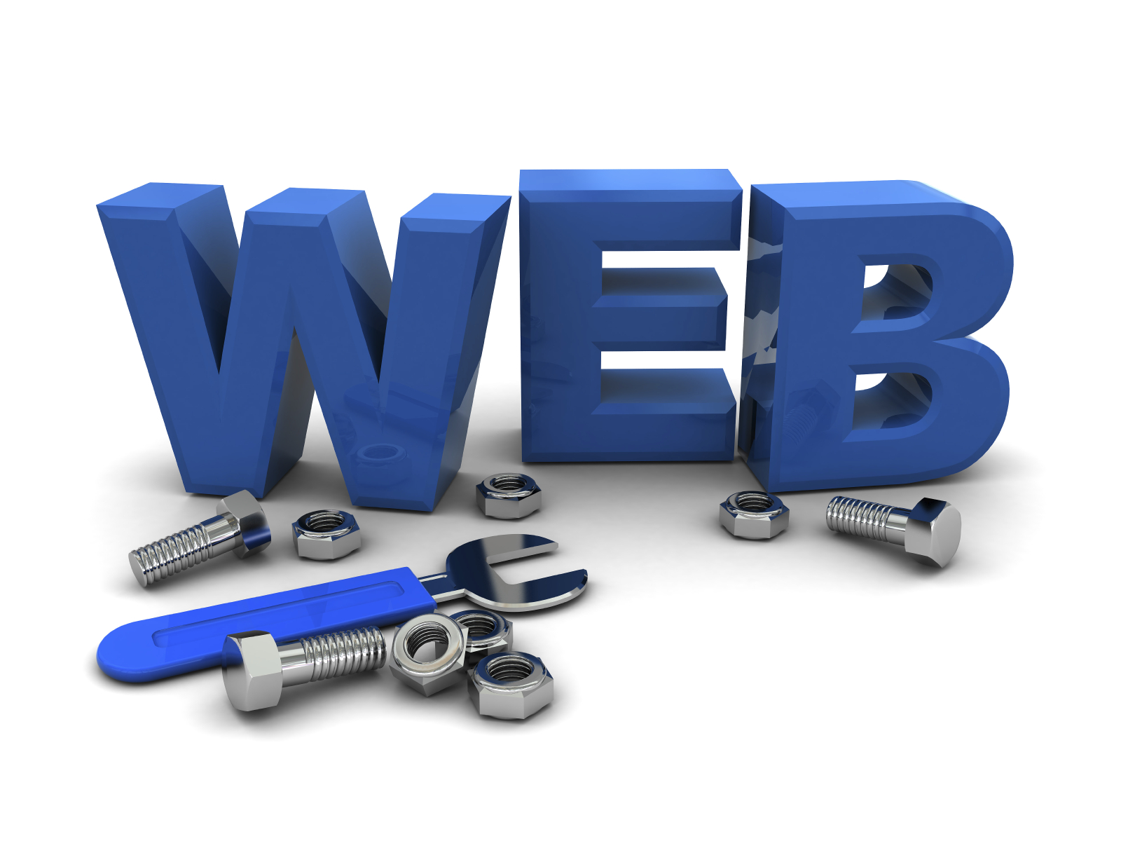 3d illustration of text 'web' with wrench and nuts